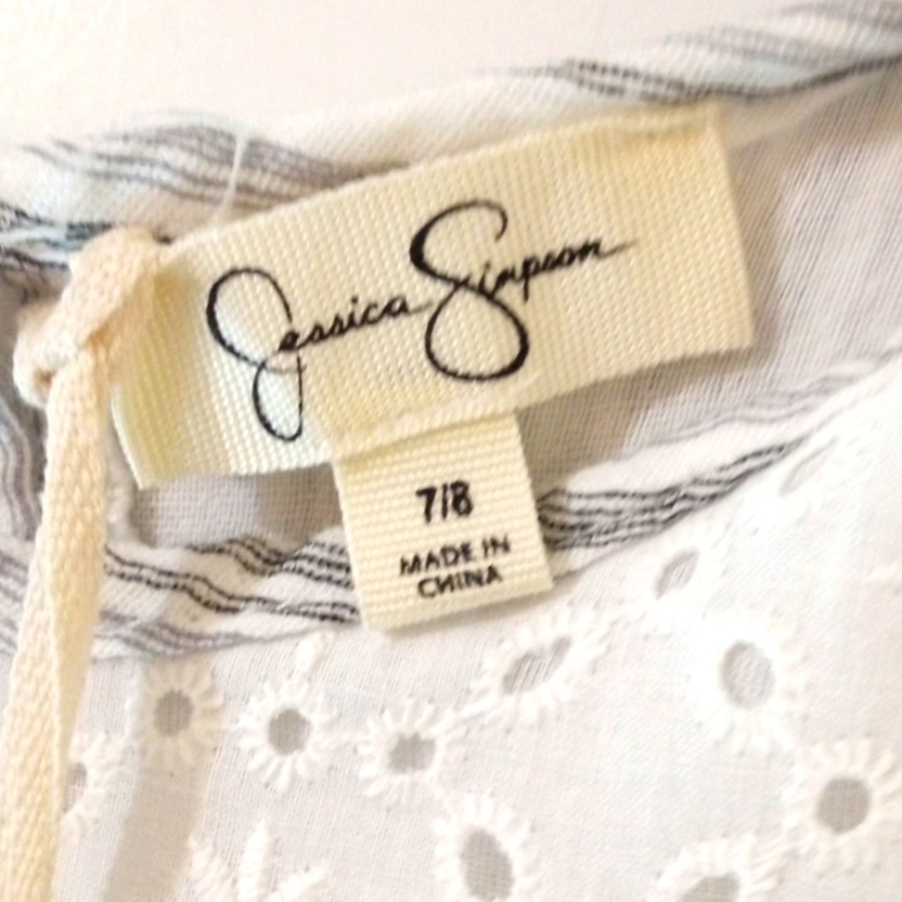 JESSICA SIMPSON GIRLS BLACK WHITE STRIPE BACK BUTTON DOWN DRESS SIZE 7-8 NWT - Picture 7 of 9